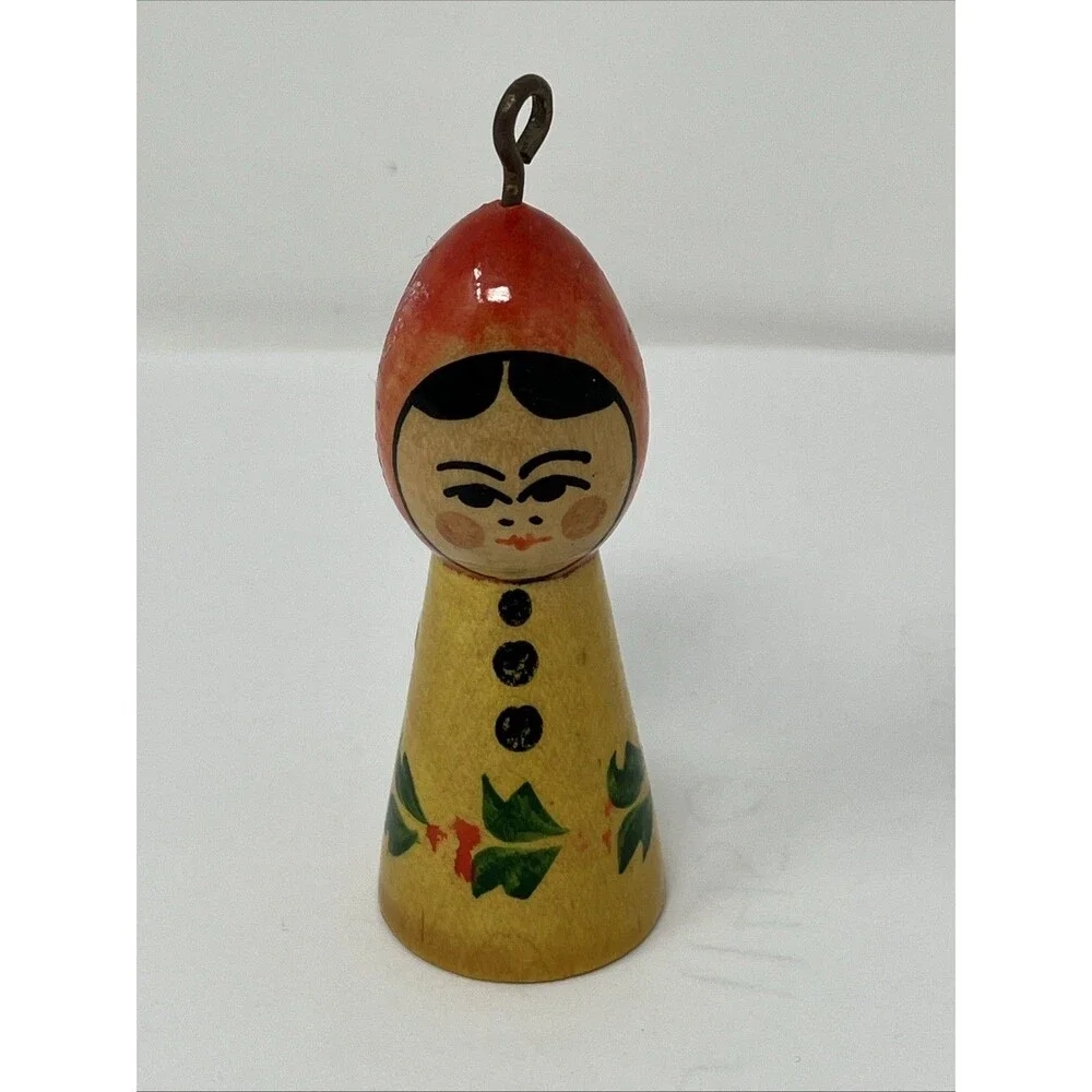Hand Crafted & Painted Russian Doll Ornament Pendant Folk Art USSR Label
